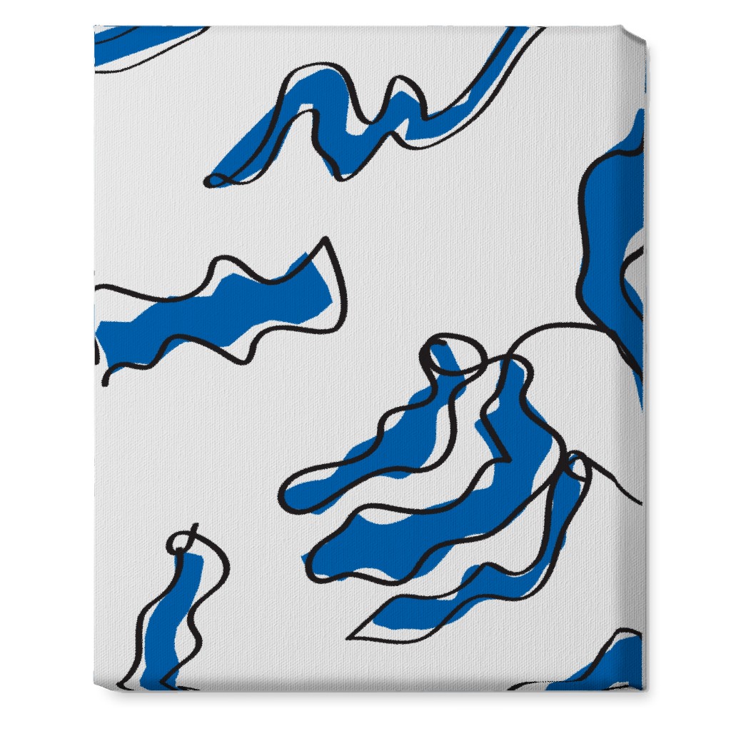 Modern Abstract Line Art Noodles - Blue and Neutral Wall Art, No Frame, Single piece, Canvas, 16x20, Blue