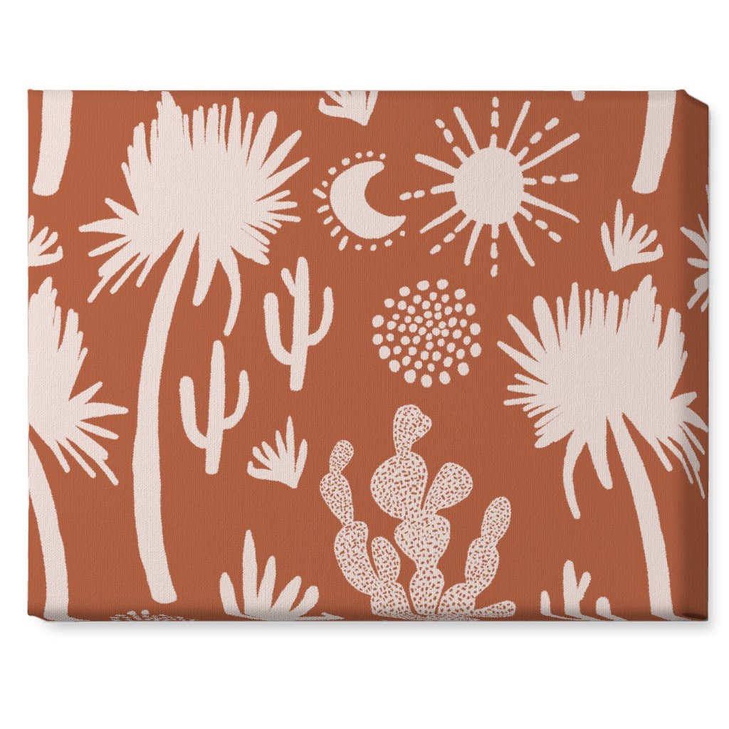 Boho Cactus and Palm Trees - Terracotta Wall Art, No Frame, Single piece, Canvas, 16x20, Orange, Orange