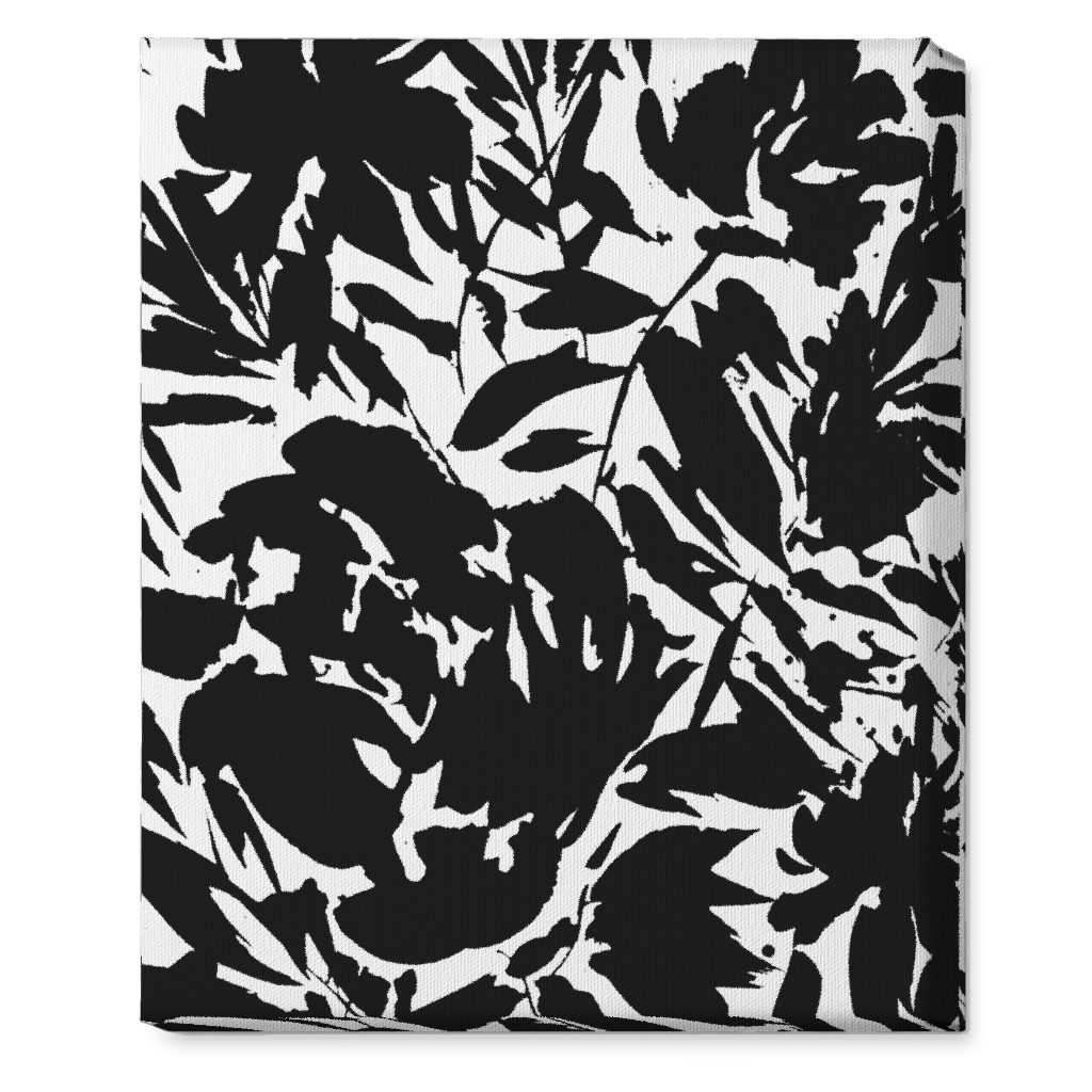 Floral Silhouette - Black and White Wall Art, No Frame, Single piece, Canvas, 16x20, Black