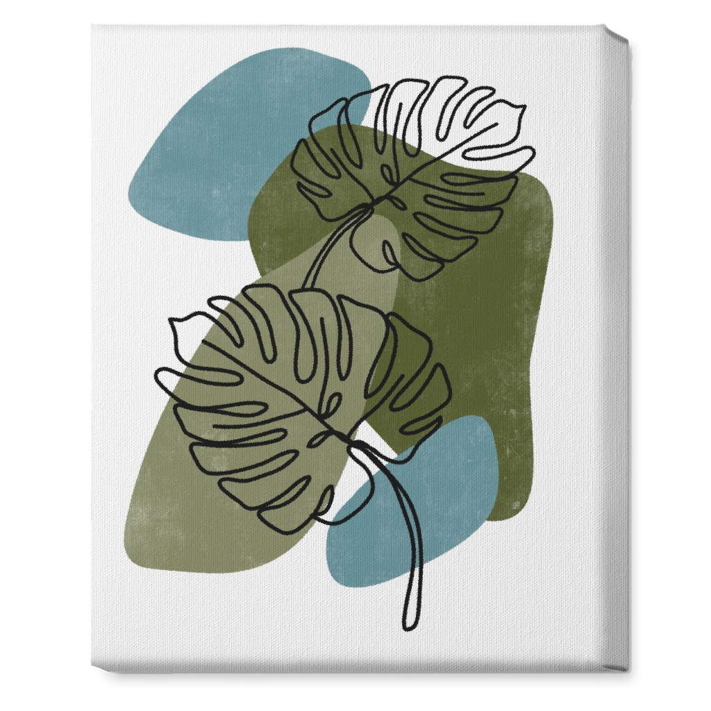 Abstract Monstera Leaves - Green and Blue Wall Art, No Frame, Single piece, Canvas, 16x20, Green