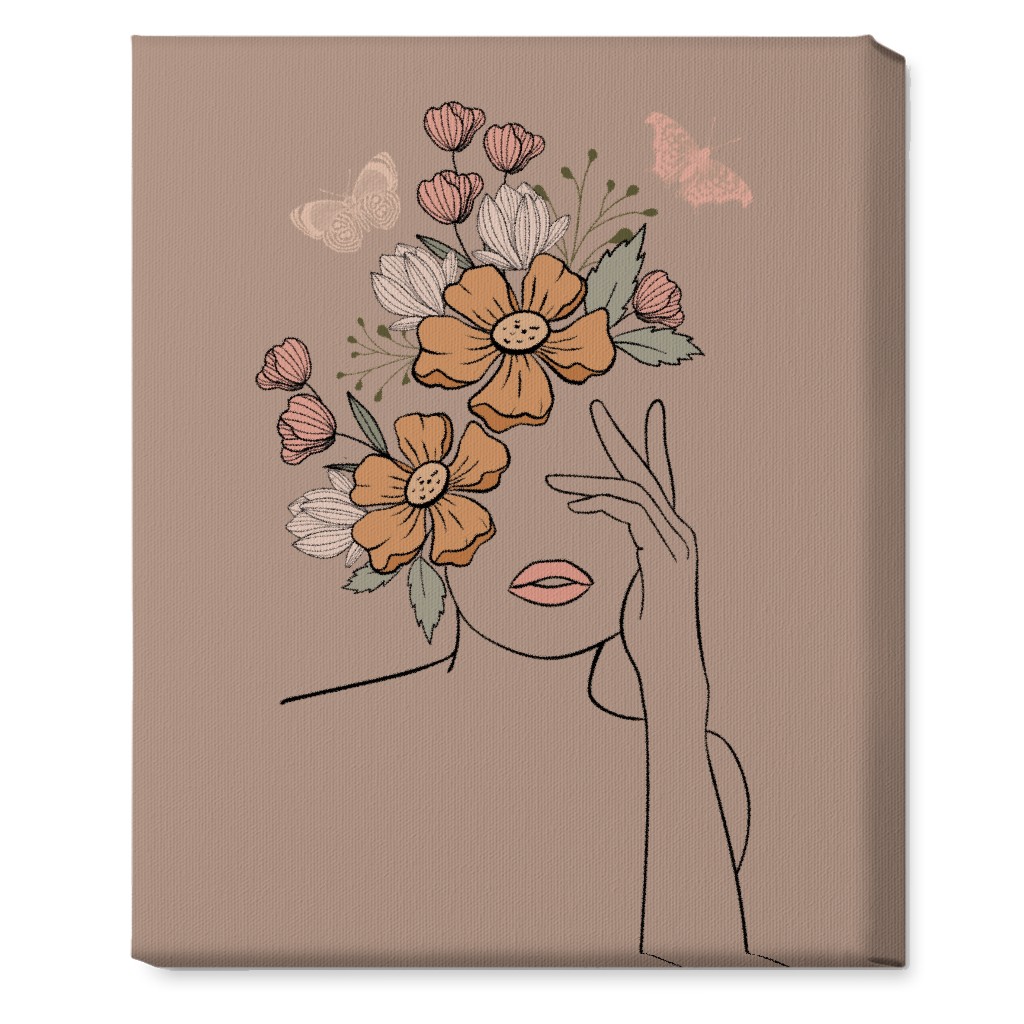 Line Art Botanical Sketch - Neutral Wall Art, No Frame, Single piece, Canvas, 16x20, Beige