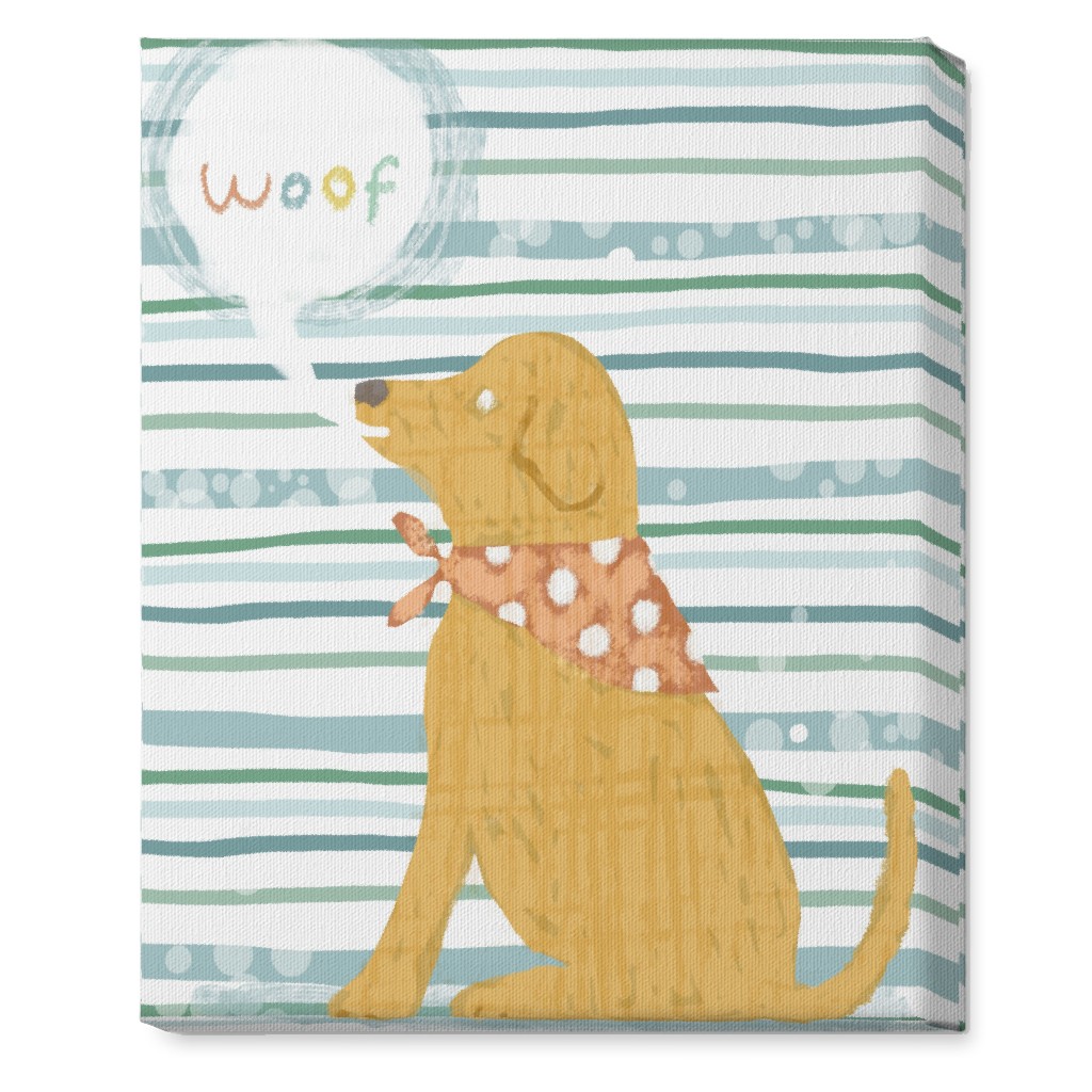 Woof, Dog - Yellow and Blue Wall Art, No Frame, Single piece, Canvas, 16x20, Blue