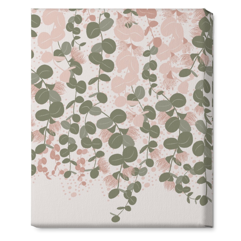 Eucalyptus - Pink & Green on Beige Wall Art, No Frame, Single piece, Canvas, 16x20, Green, Classic Green