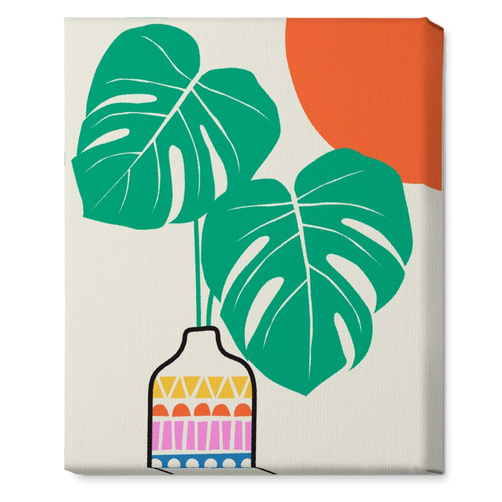 Monstera Leaves in a Vase - Neutral Wall Art, No Frame, Single piece, Canvas, 16x20, Multicolor