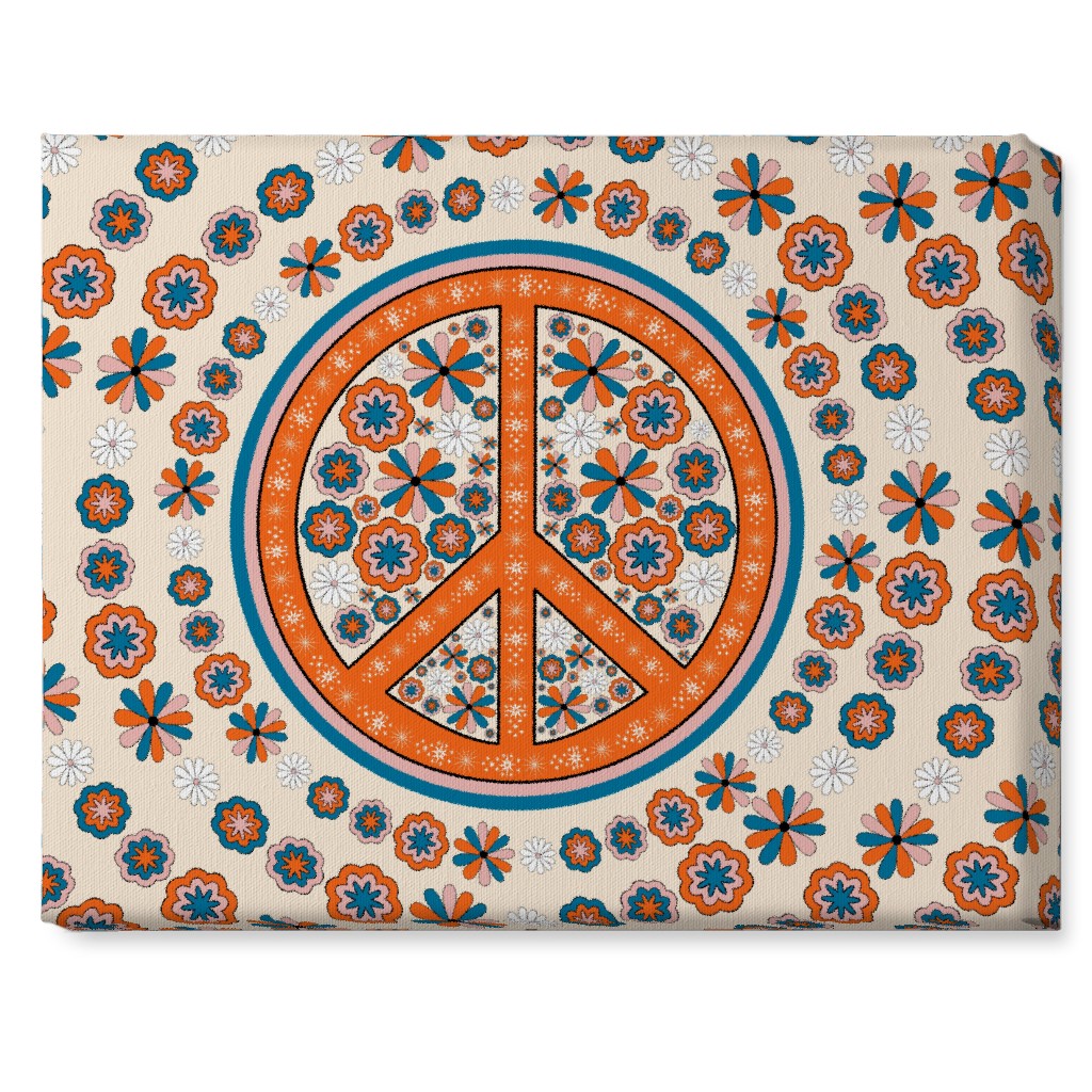 Retro 70s Peace Sign - Multi on Beige Wall Art, No Frame, Single piece, Canvas, 16x20, Multicolor