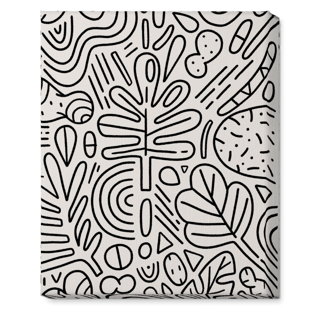 Doodles - Black and Beige Wall Art, No Frame, Single piece, Canvas, 16x20, Beige, Pearl