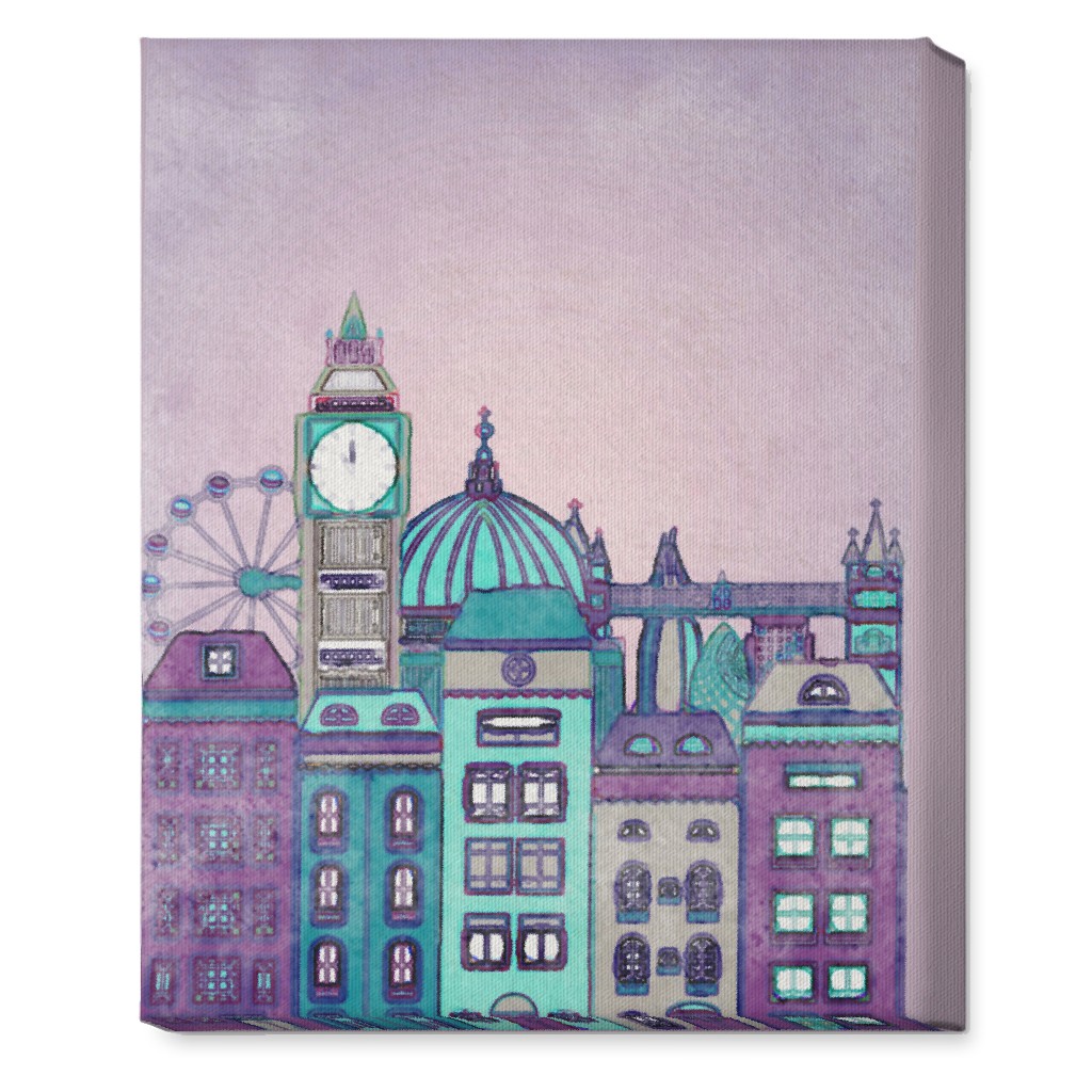 Pretty London Skyline Wall Art, No Frame, Single piece, Canvas, 16x20, Purple, Faded Rose