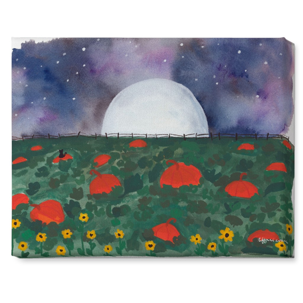 Pumpkin Patch on a Full Moon Night Wall Art, No Frame, Single piece, Canvas, 16x20, Multicolor