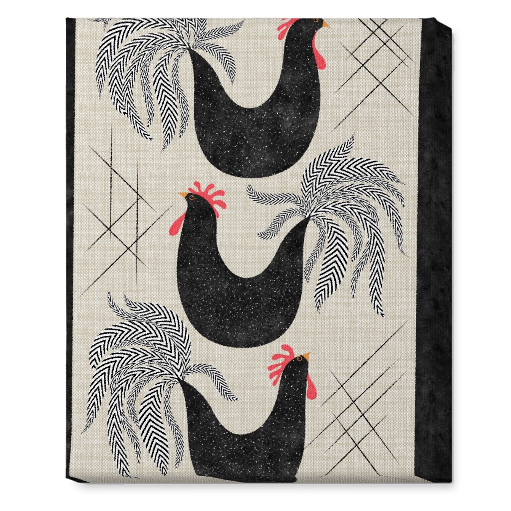 Roosters! - Black & White Wall Art, No Frame, Single piece, Canvas, 16x20, Black, Black