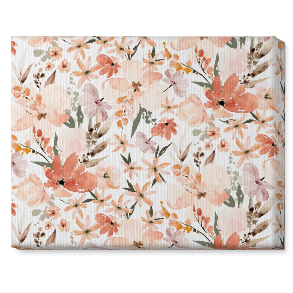 Earth Tone Floral Summer in Peach & Apricot Wall Art, No Frame, Single piece, Canvas, 16x20, Pink