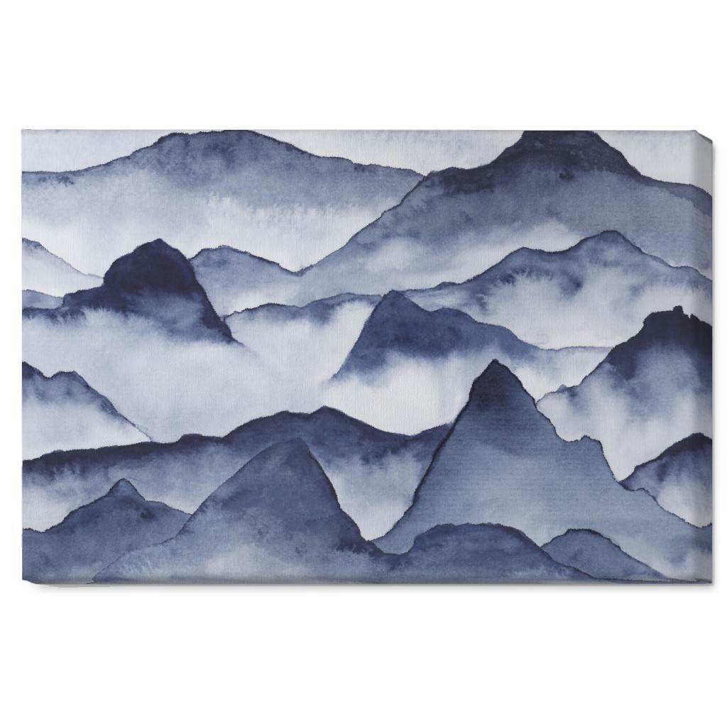 Watercolor Mountains - Blue Wall Art, No Frame, Single piece, Canvas, 20x30, Blue