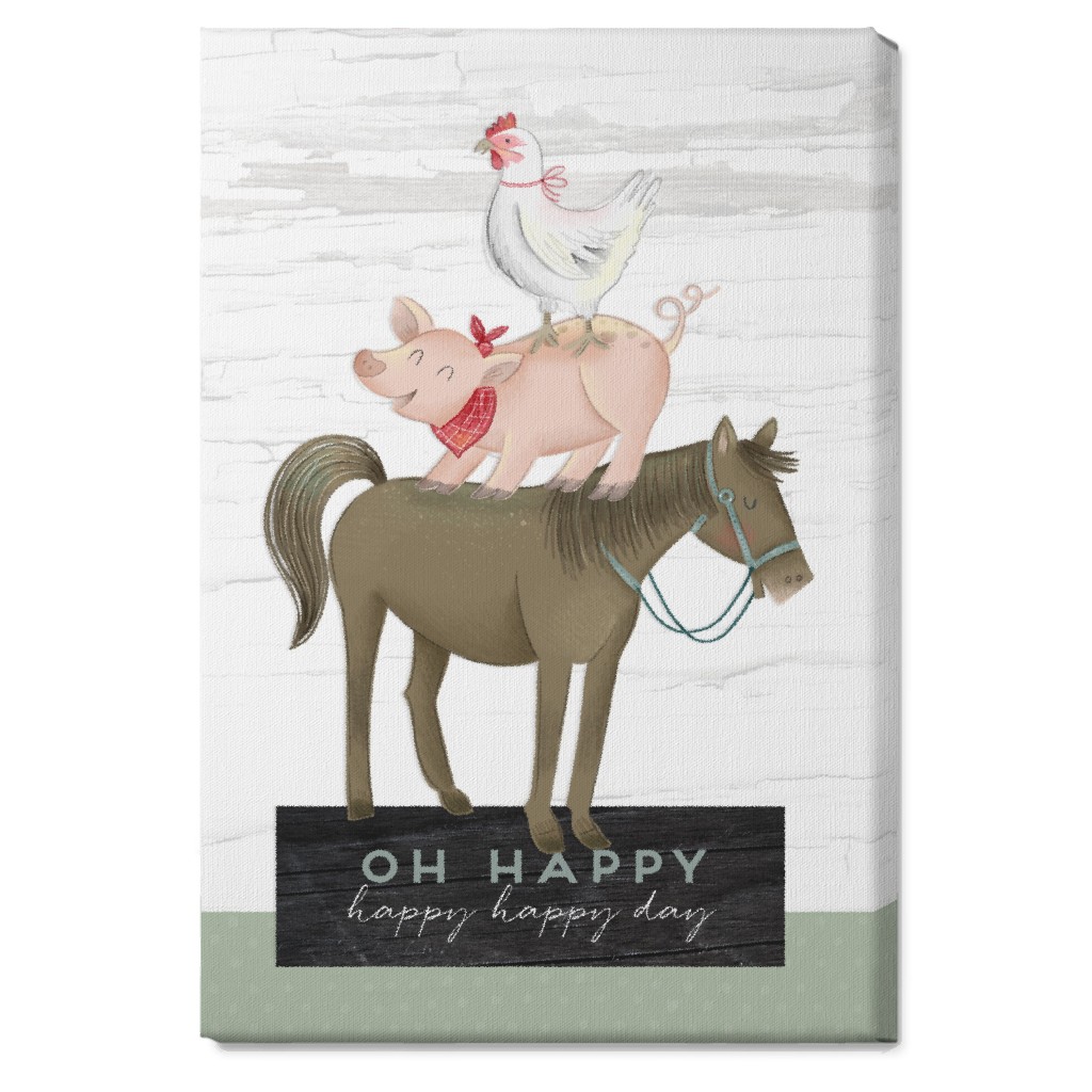 Stacked Happy Farm Animals - Multi Wall Art, No Frame, Single piece, Canvas, 20x30, Multicolor
