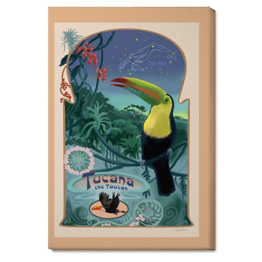 Art Nouveau Toucan Wall Art, No Frame, Single piece, Canvas, 20x30, Multicolor