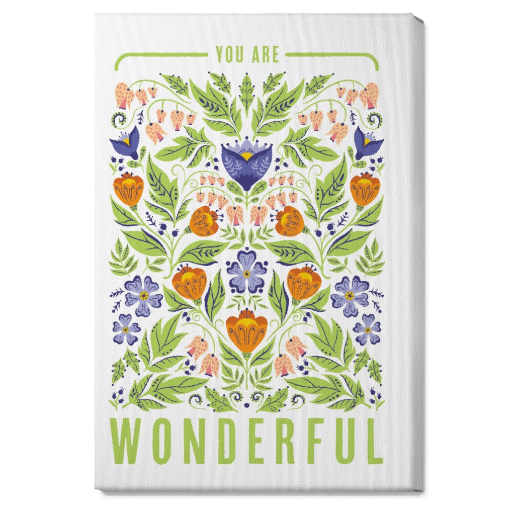You Are Wonderful Floral - Green Wall Art, No Frame, Single piece, Canvas, 20x30, Green