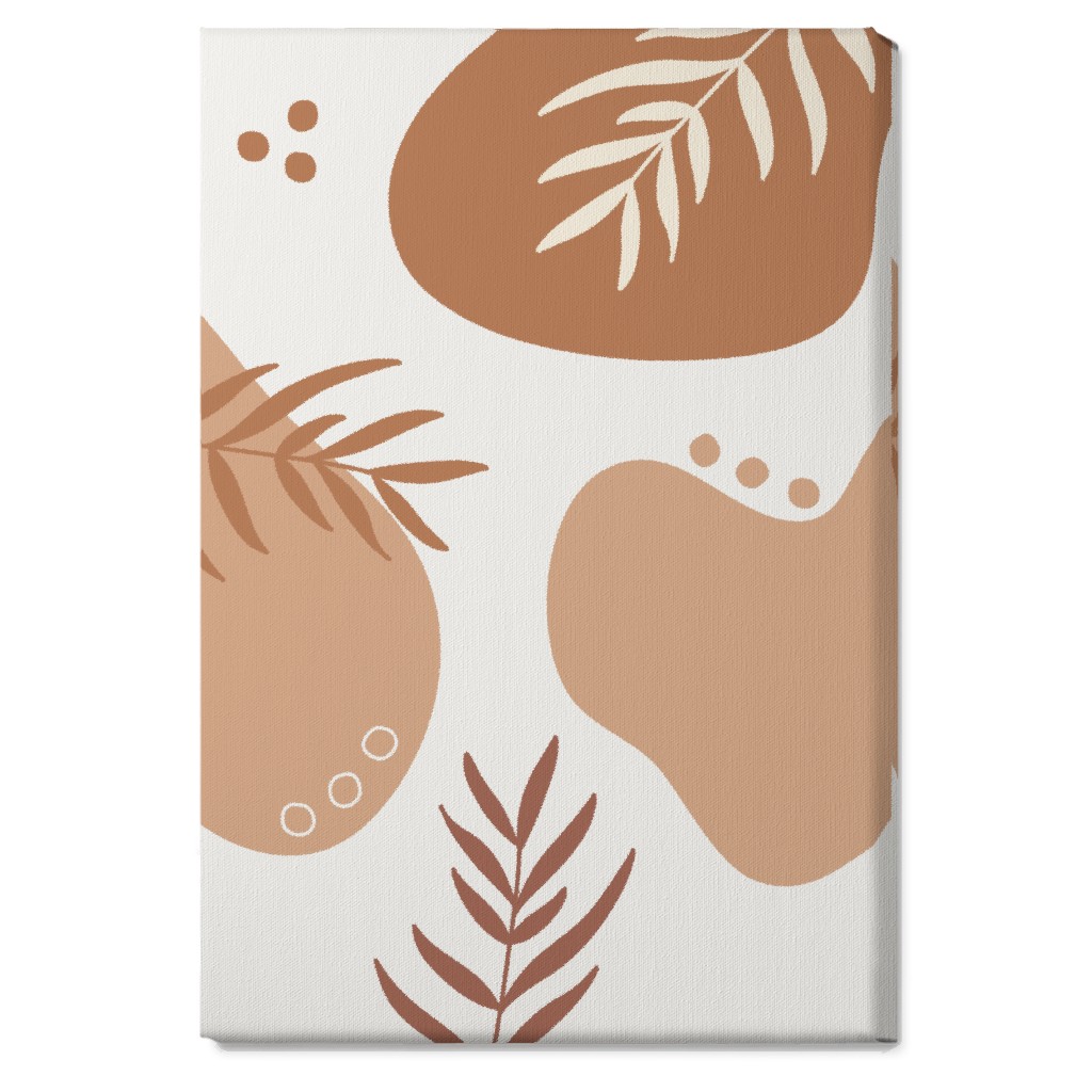 Abstract Shapes and Fern Leaves - Neutral Wall Art, No Frame, Single piece, Canvas, 20x30, Orange