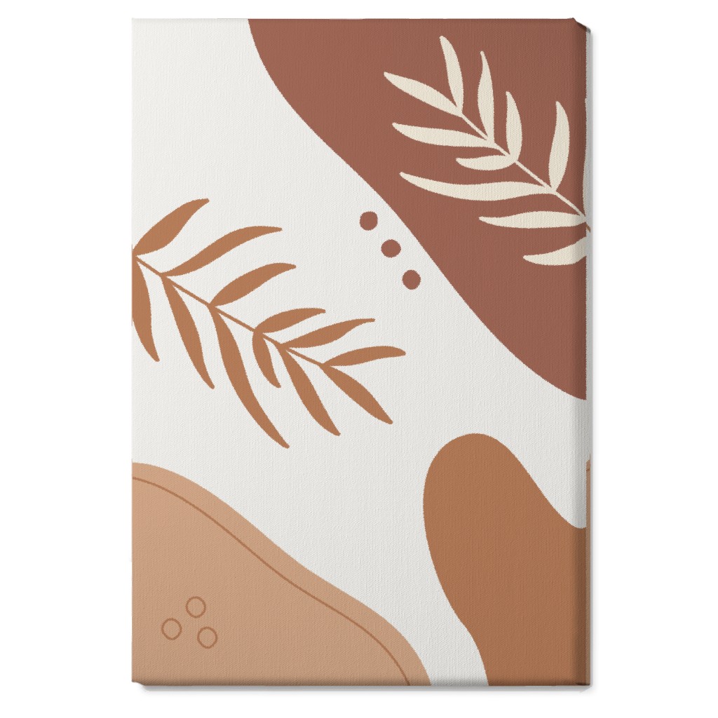 Fern Leaves and Abstract Shapes - Earth Tones Wall Art, No Frame, Single piece, Canvas, 20x30, Orange, Orange