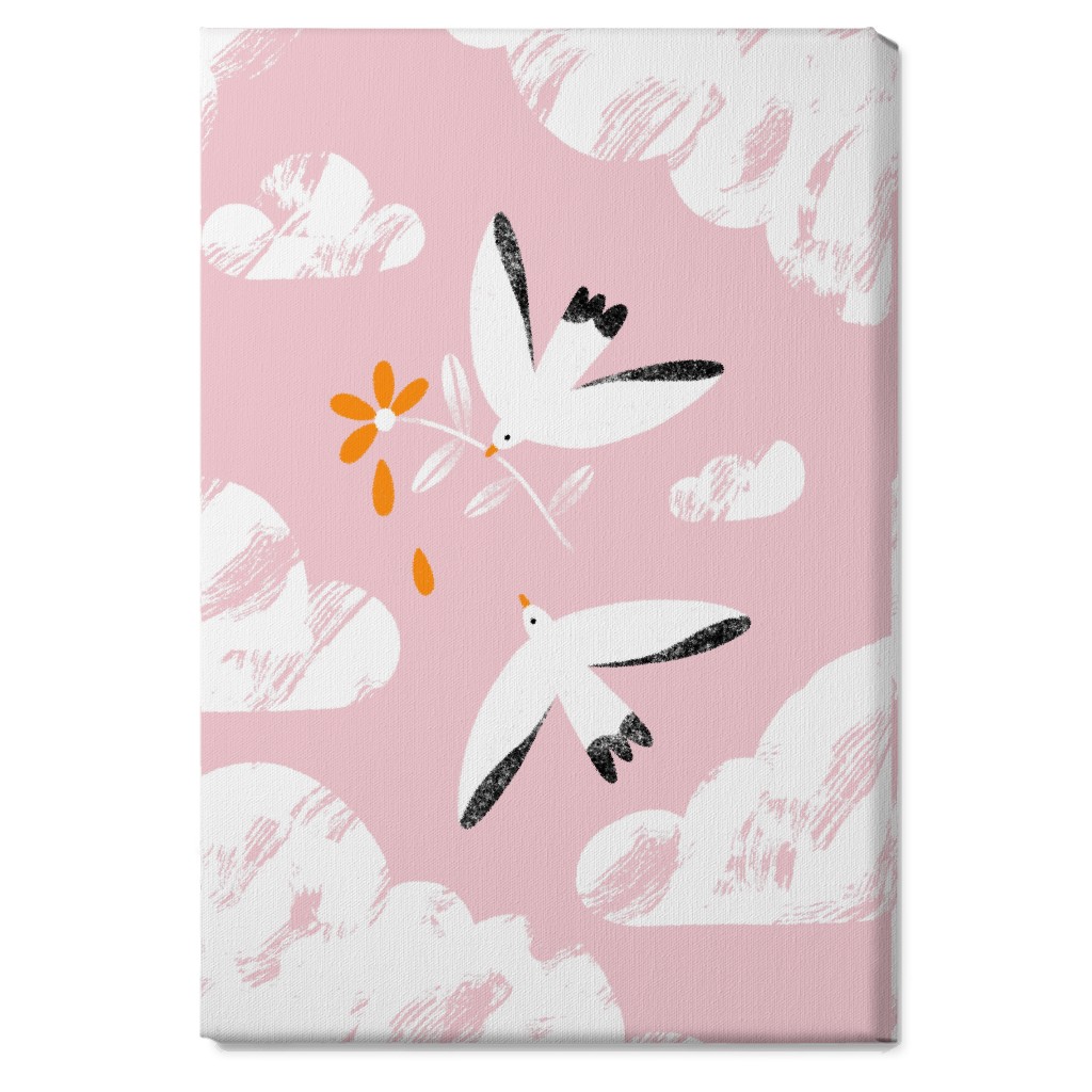 Two Birds in the Pink Sky Wall Art, No Frame, Single piece, Canvas, 20x30, Pink, Bright Pink