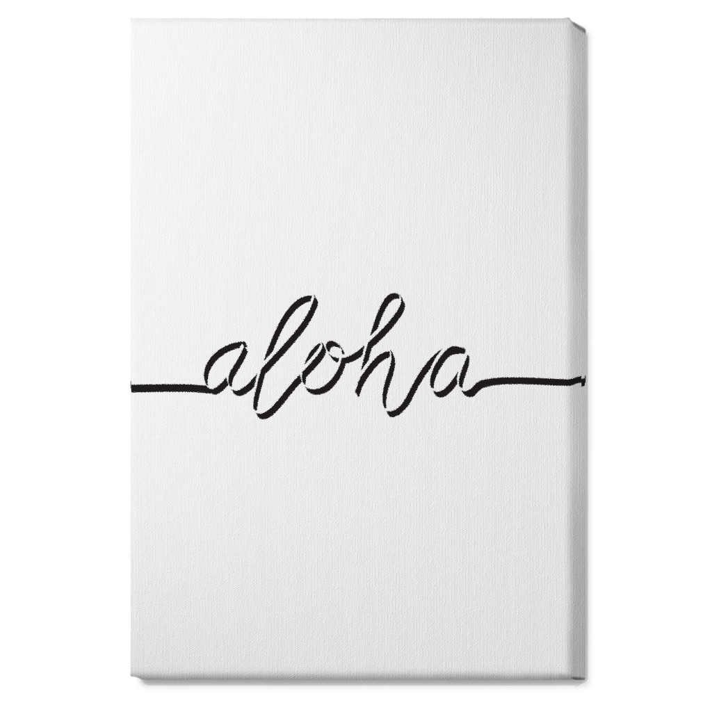 Aloha Script - Black and White Wall Art, No Frame, Single piece, Canvas, 20x30, White