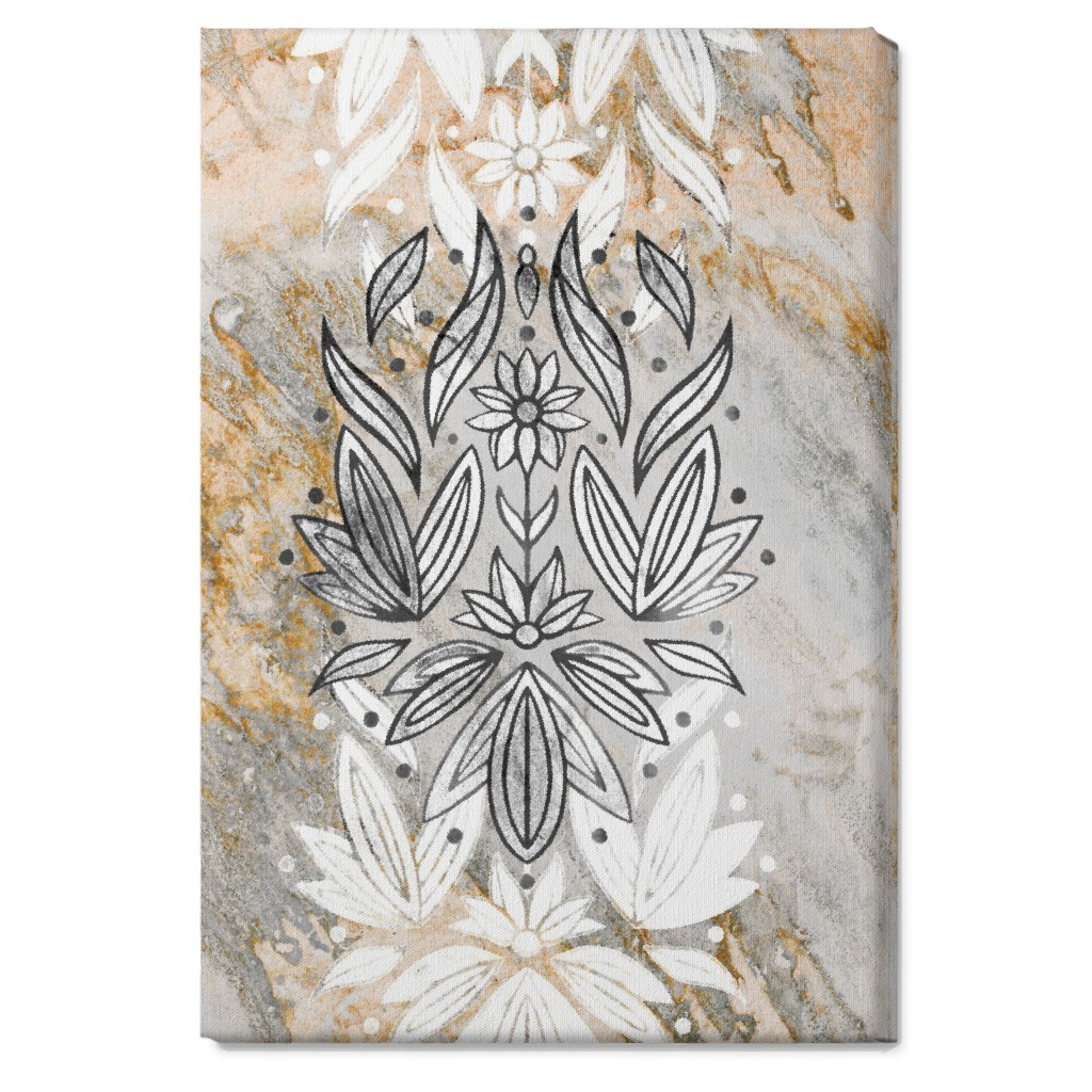 Floral Art Deco Marble Wall Art, No Frame, Single piece, Canvas, 20x30, Gray