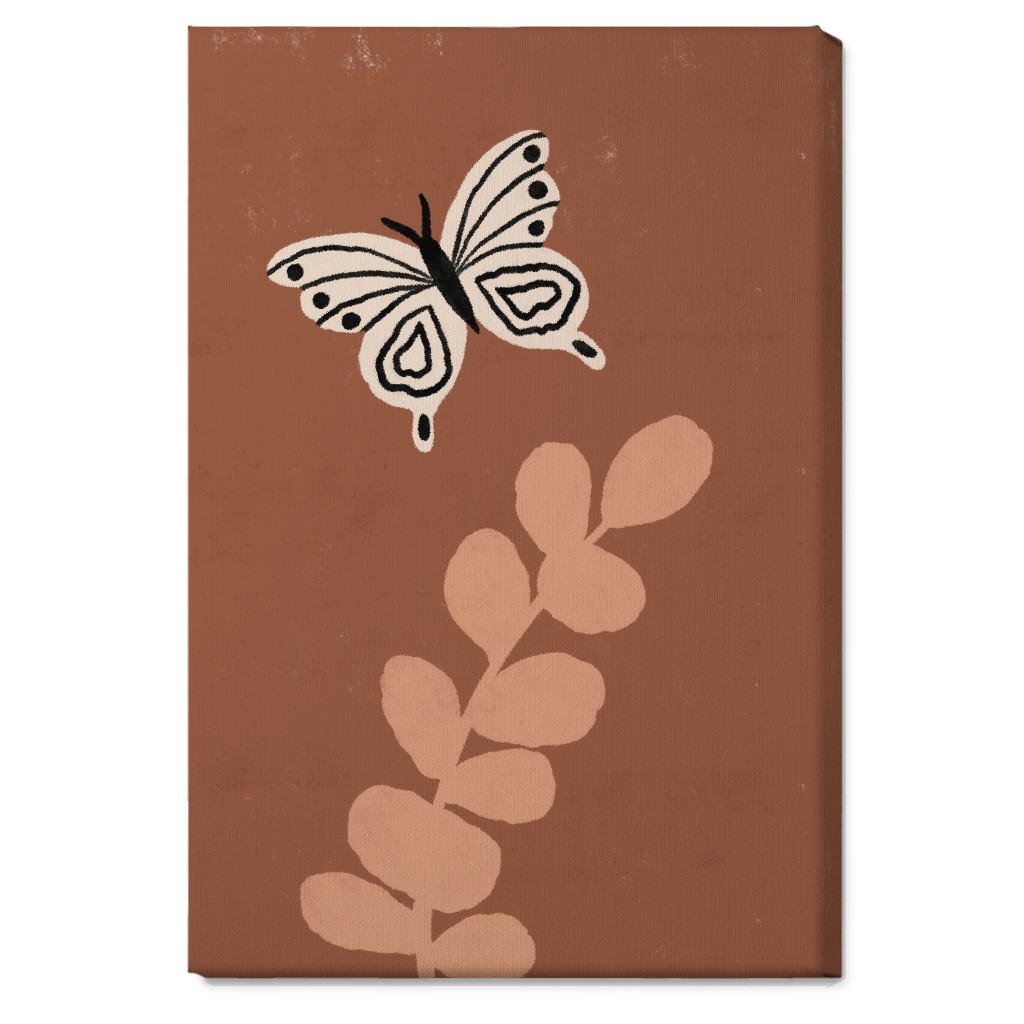 Butterfly and Branch - Warm Wall Art, No Frame, Single piece, Canvas, 20x30, Brown, Brown