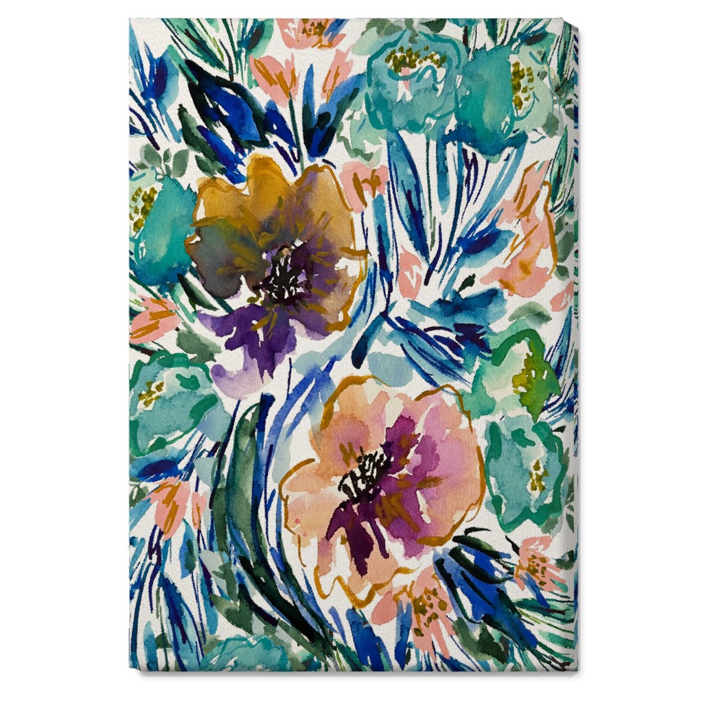 Purple and Blue Florals - Multi Wall Art, No Frame, Single piece, Canvas, 20x30, Multicolor