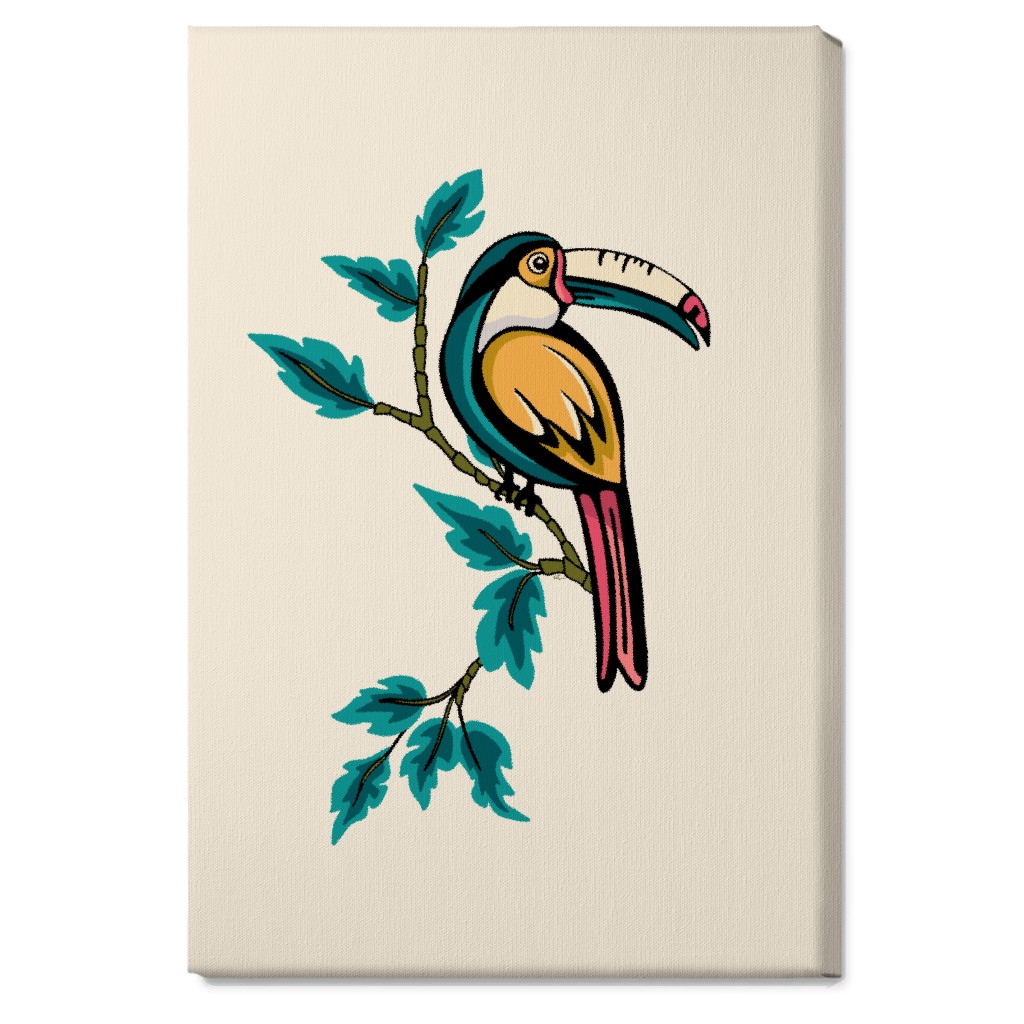 Perched Bird on Branch - Multi Wall Art, No Frame, Single piece, Canvas, 20x30, Beige