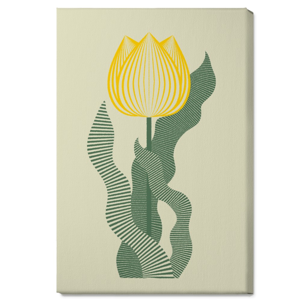 Abstract Tulip Flower - Yellow on Beige Wall Art, No Frame, Single piece, Canvas, 20x30, Yellow