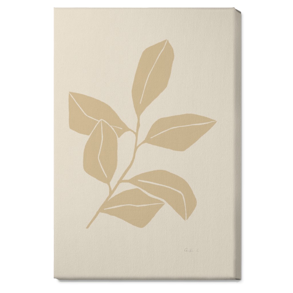 Botanical Ficus Branch With Leaves - Neutral Wall Art, No Frame, Single piece, Canvas, 20x30, Beige, Pearl