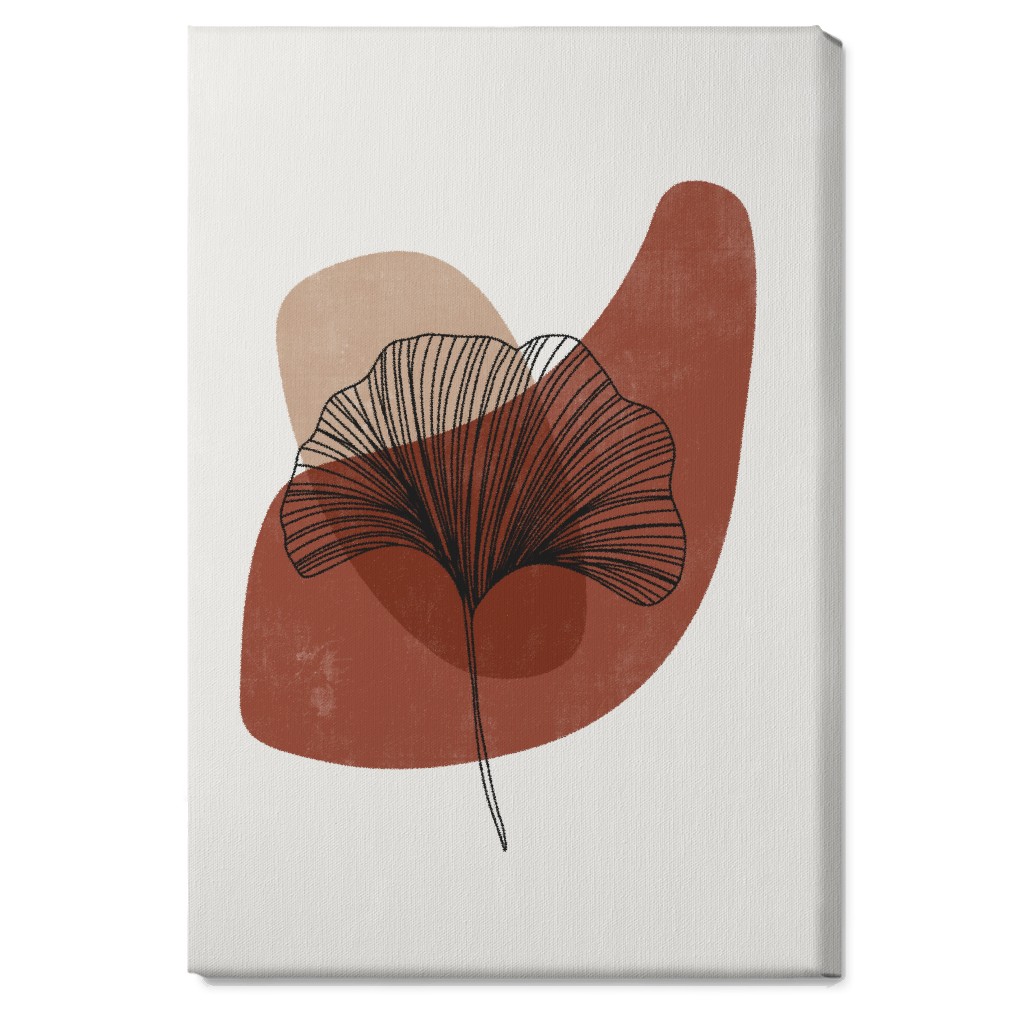 Abstract Ginko - Terracotta and Ivory Wall Art, No Frame, Single piece, Canvas, 20x30, Brown, Brown