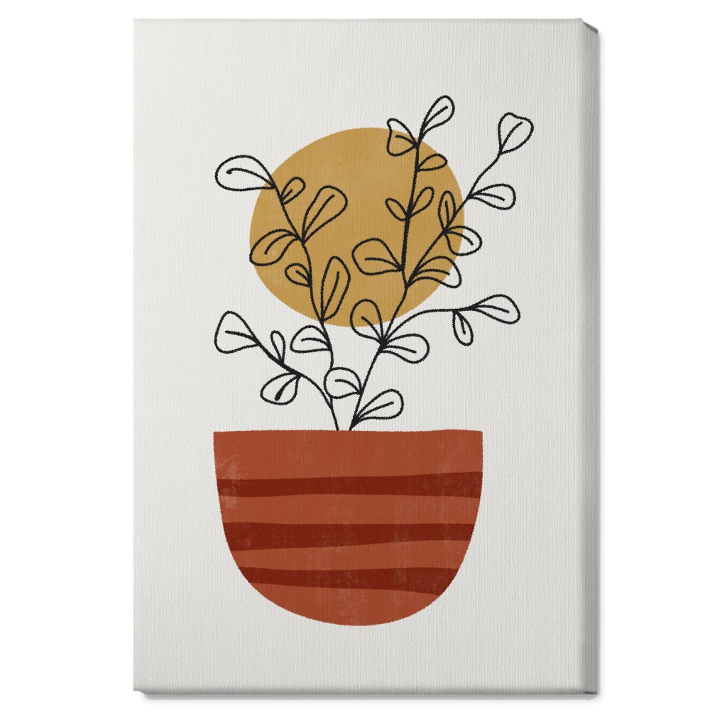Abstract Flower Pot - Terracotta and Ivory Wall Art, No Frame, Single piece, Canvas, 20x30, Brown, Brown