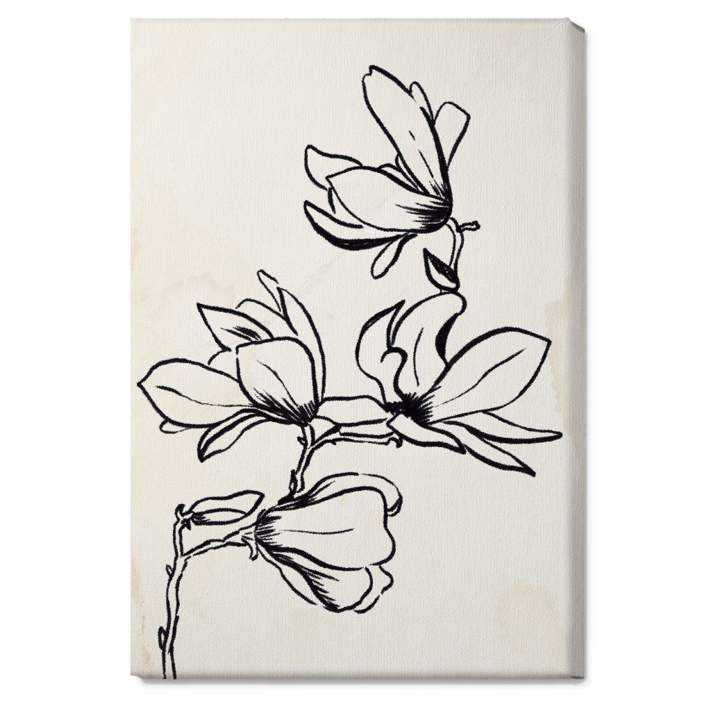 Vintage Magnolia Sketch - Beige and Black Wall Art, No Frame, Single piece, Canvas, 20x30, Beige, Pearl