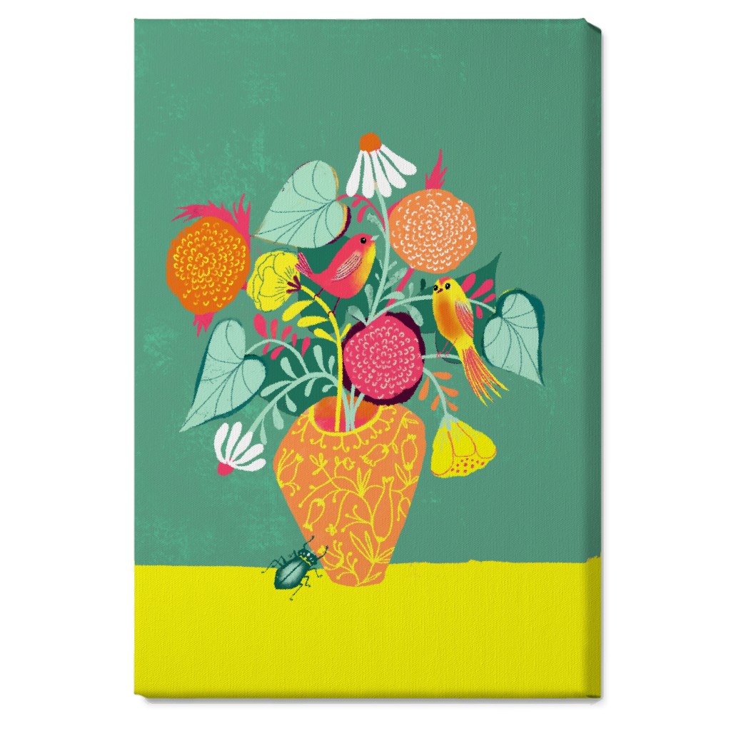Birds and Bugs Bouquet - Multi Wall Art, No Frame, Single piece, Canvas, 20x30, Green, Classic Green