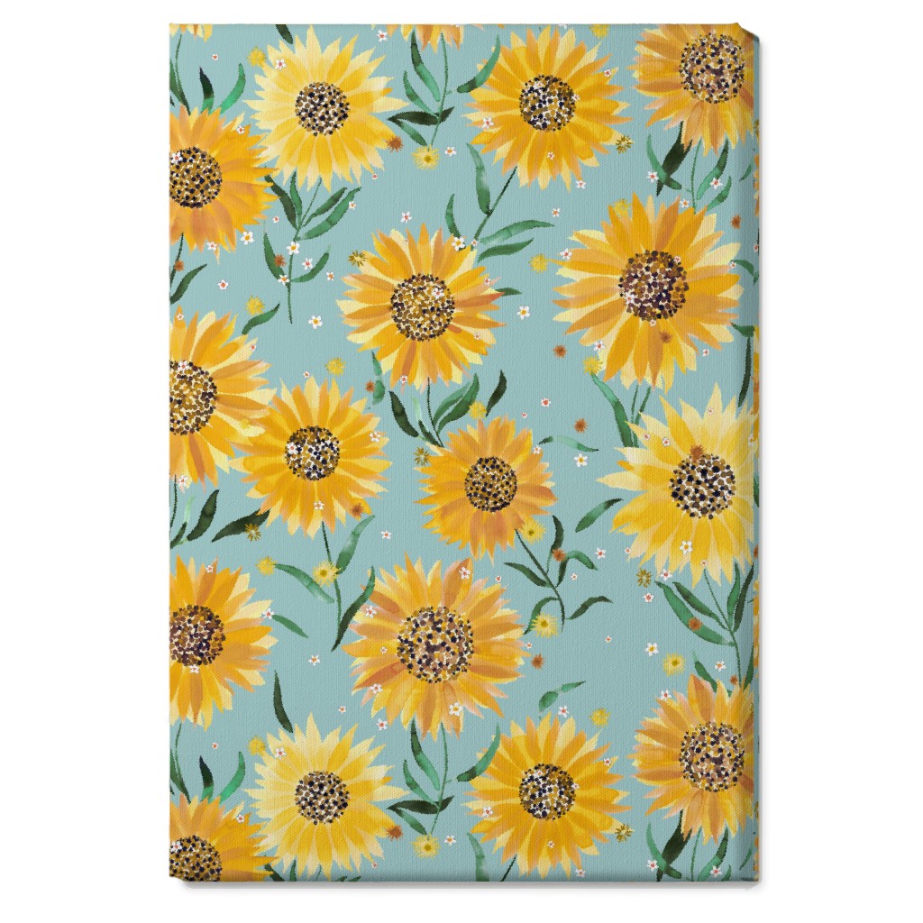 Happy Sunflowers - Yellow on Green Wall Art, No Frame, Single piece, Canvas, 20x30, Yellow, Classic Yellow