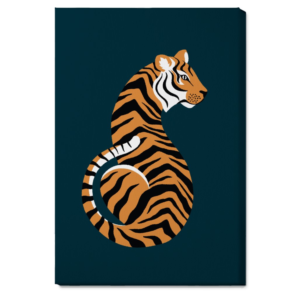 Tiger Illustration - Orange on Black Wall Art, No Frame, Single piece, Canvas, 20x30, Orange, Orange