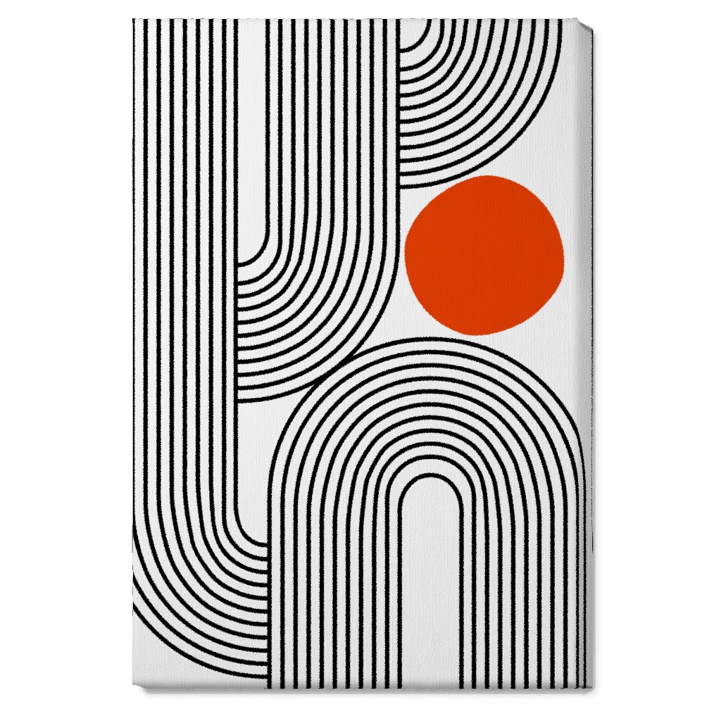 Rising Sun Minimal Geometric Lines Wall Art, No Frame, Single piece, Canvas, 20x30, Red, Sunset