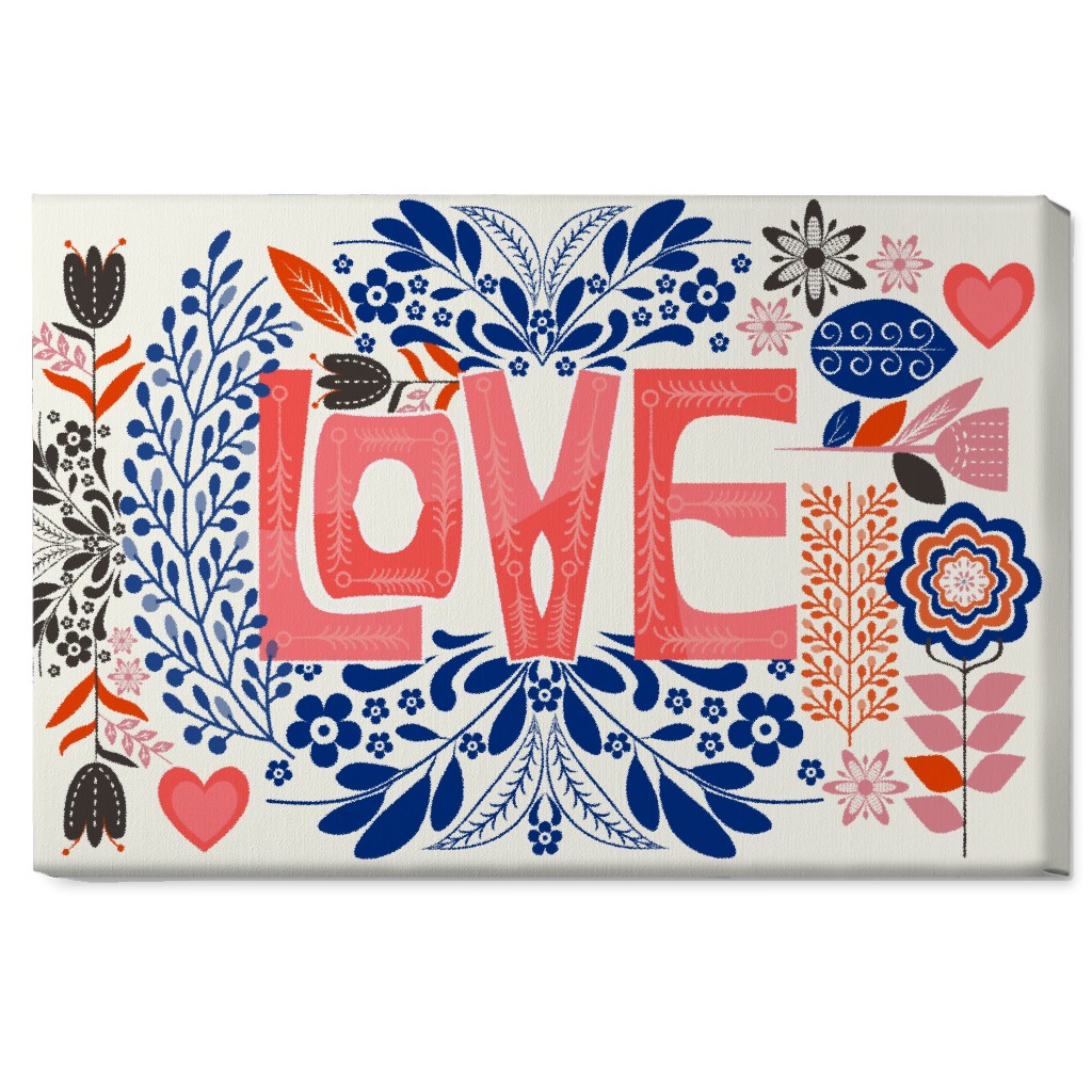 Love Botanical - Pink and Blue Wall Art, No Frame, Single piece, Canvas, 20x30, Red, Red