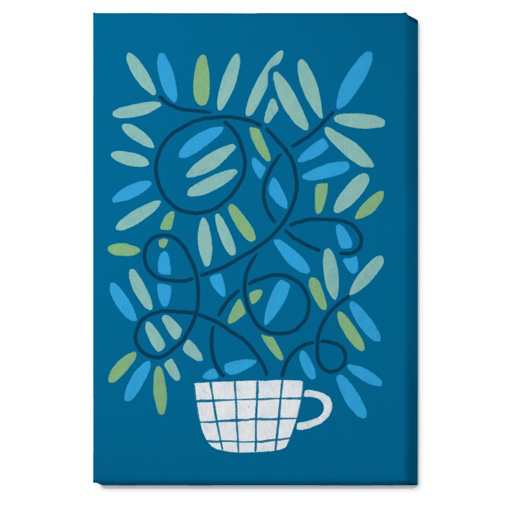 Cup and Plants Wall Art, No Frame, Single piece, Canvas, 20x30, Blue, Blue Lagoon