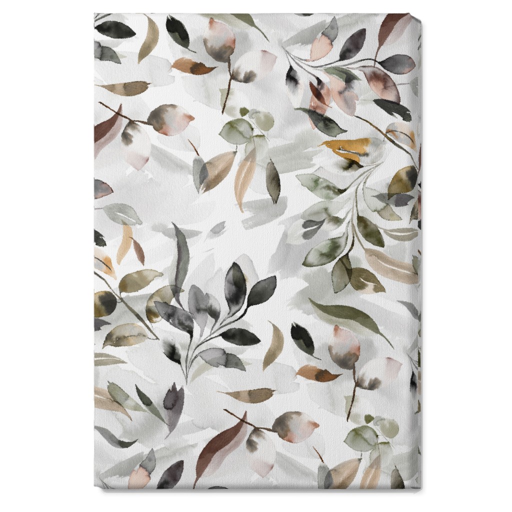 Watercolor Botanical Leaves - Beige Wall Art, No Frame, Single piece, Canvas, 20x30, Beige, Pearl