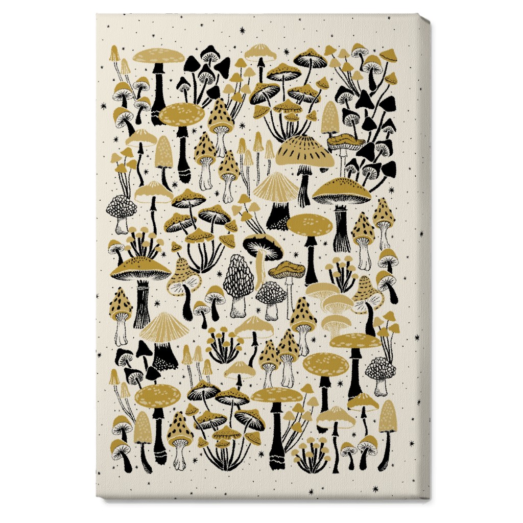 Mushrooms and Stars Wall Art, No Frame, Single piece, Canvas, 20x30, Yellow, Antique White