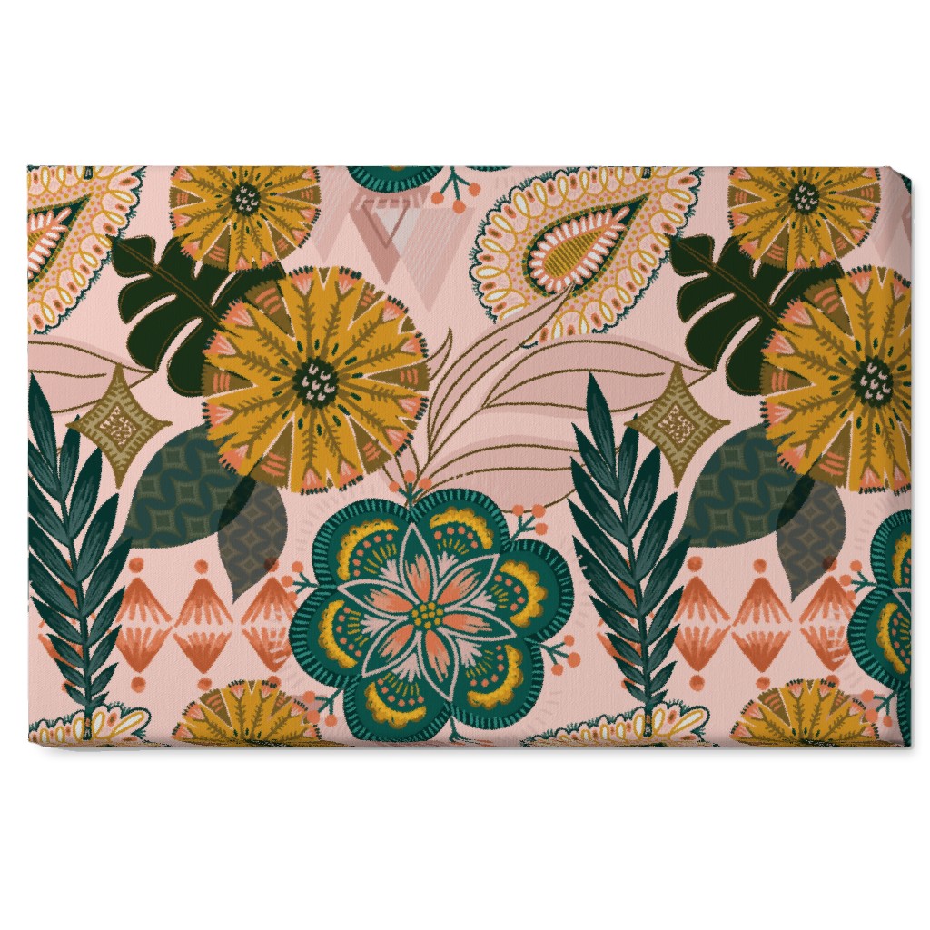 Boho Tropical - Floral - Pink Wall Art, No Frame, Single piece, Canvas, 20x30, Multicolor