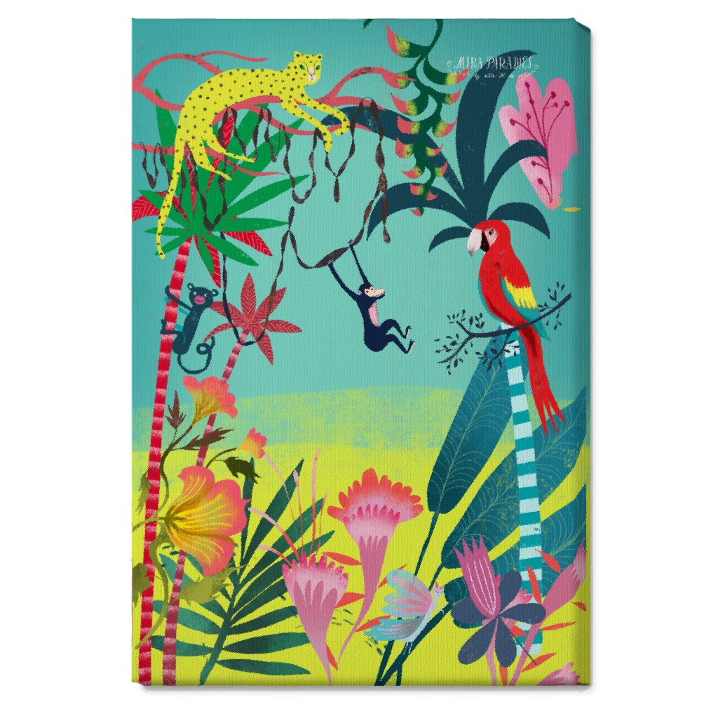 Jungle Animals & Botanical - Multi Wall Art, No Frame, Single piece, Canvas, 20x30, Multicolor