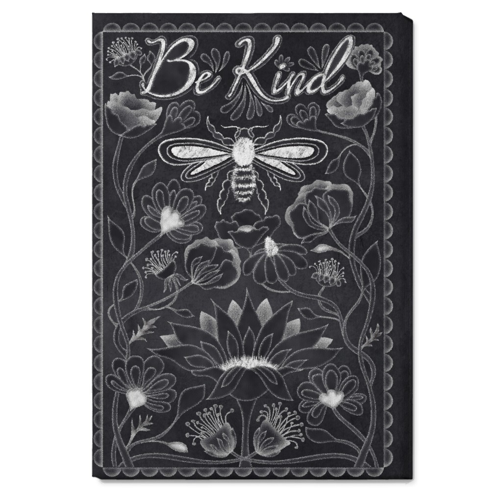 Be Kind Floral Wall Art, No Frame, Single piece, Canvas, 20x30, Black, Hunter