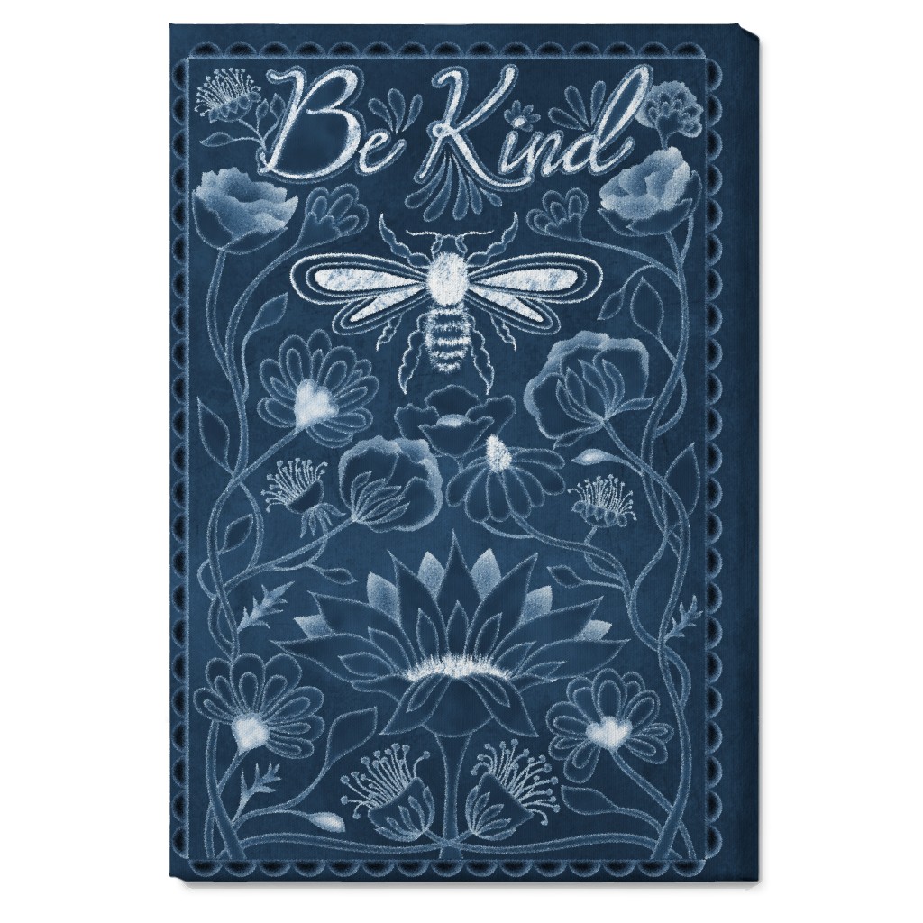Be Kind Floral Wall Art, No Frame, Single piece, Canvas, 20x30, Blue, Seaweed