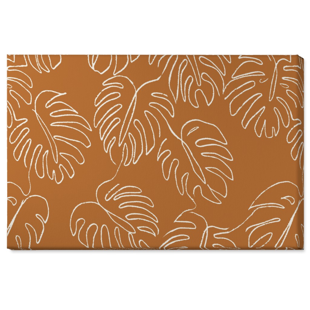Monstera Line Art - Burnt Orange Wall Art, No Frame, Single piece, Canvas, 24x36, Orange, Orange
