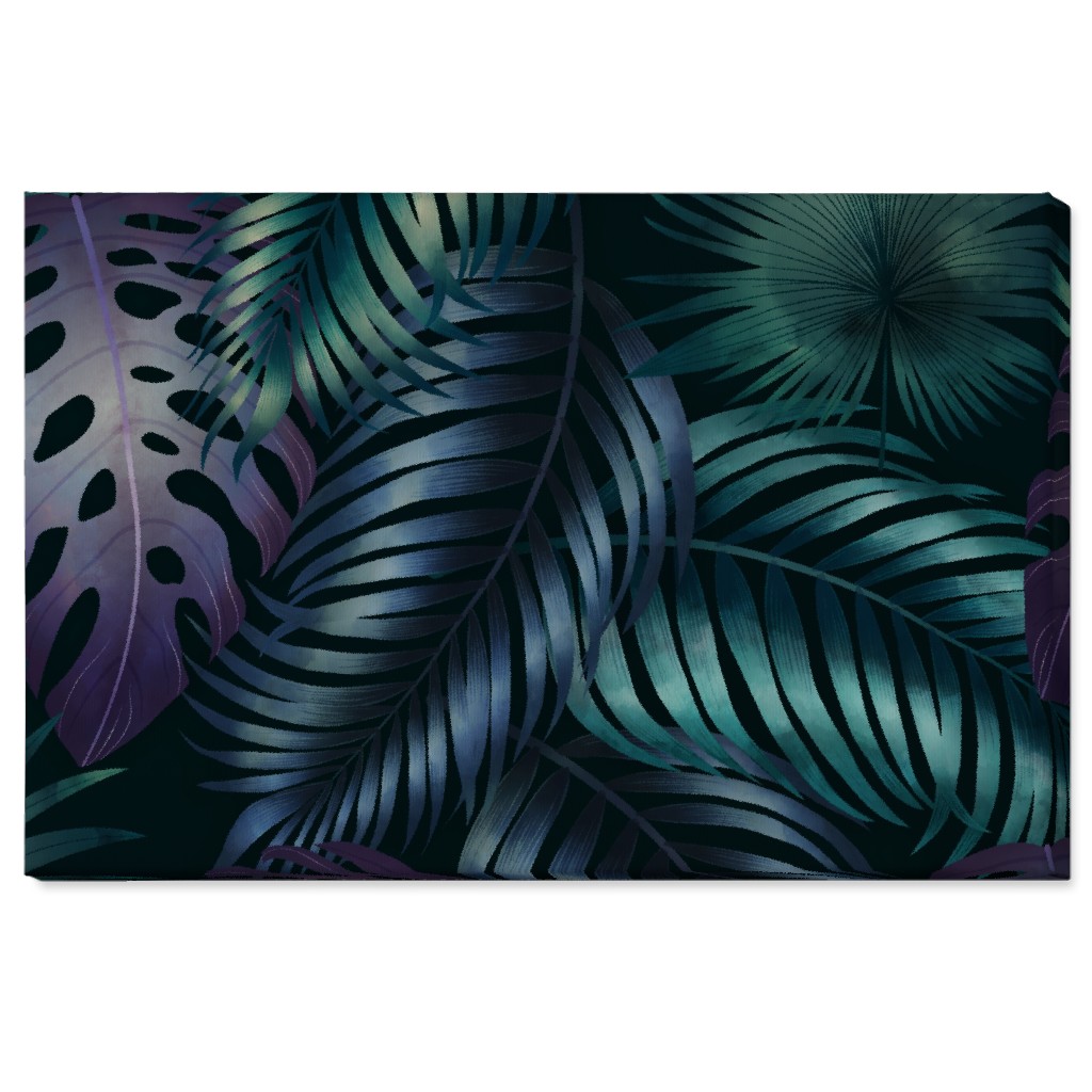 Tropical Leaves in the Moonlight - Dark Wall Art, No Frame, Single piece, Canvas, 24x36, Blue, True Blue