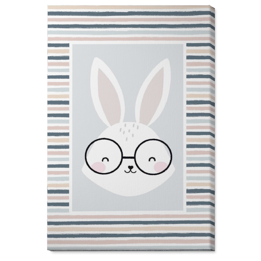 Spring Baby Boy Bunny - Neutral Soft Palette Wall Art, No Frame, Single piece, Canvas, 24x36, Blue