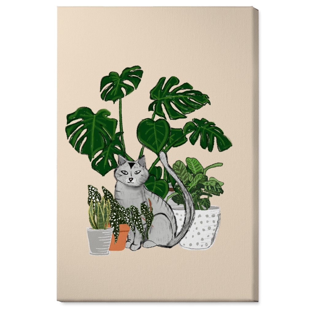 Indoor Garden Cat Wall Art, No Frame, Single piece, Canvas, 24x36, Multicolor, Sand
