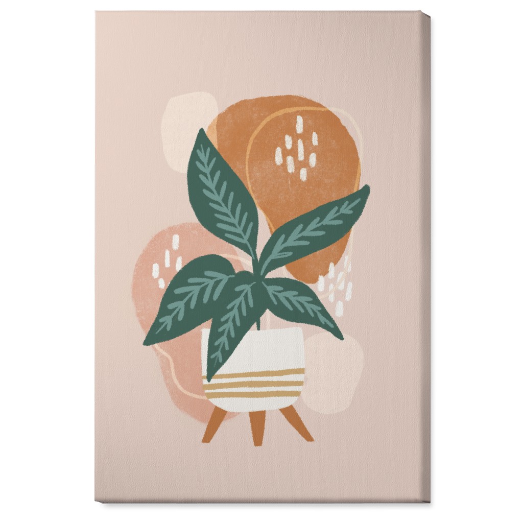 House Plant on Blush Wall Art, No Frame, Single piece, Canvas, 24x36, Pink, Bright Pink