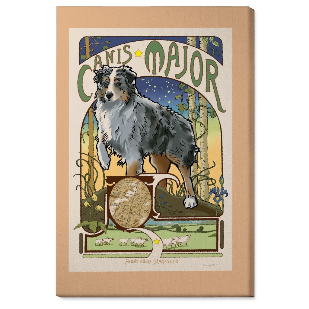 Art Nouveau Canis Major Aussie Wall Art, No Frame, Single piece, Canvas, 24x36, Multicolor