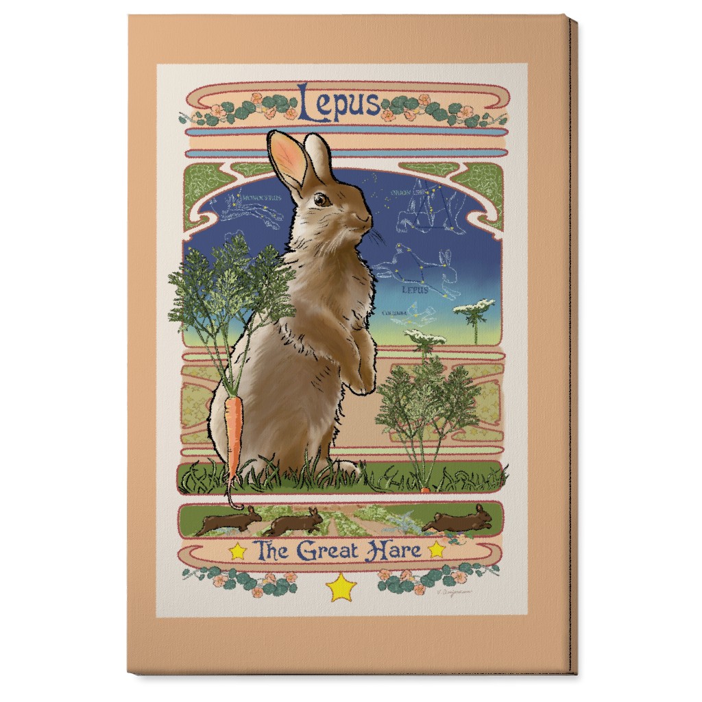 Art Nouveau Hare Wall Art, No Frame, Single piece, Canvas, 24x36, Brown